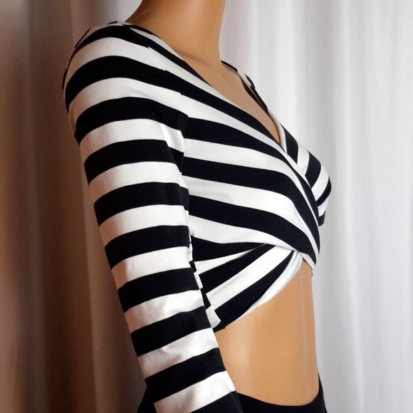 bebe Stripe Wrap Crop Top Long Sleeves Size S (=e) - Picture 5 of 8